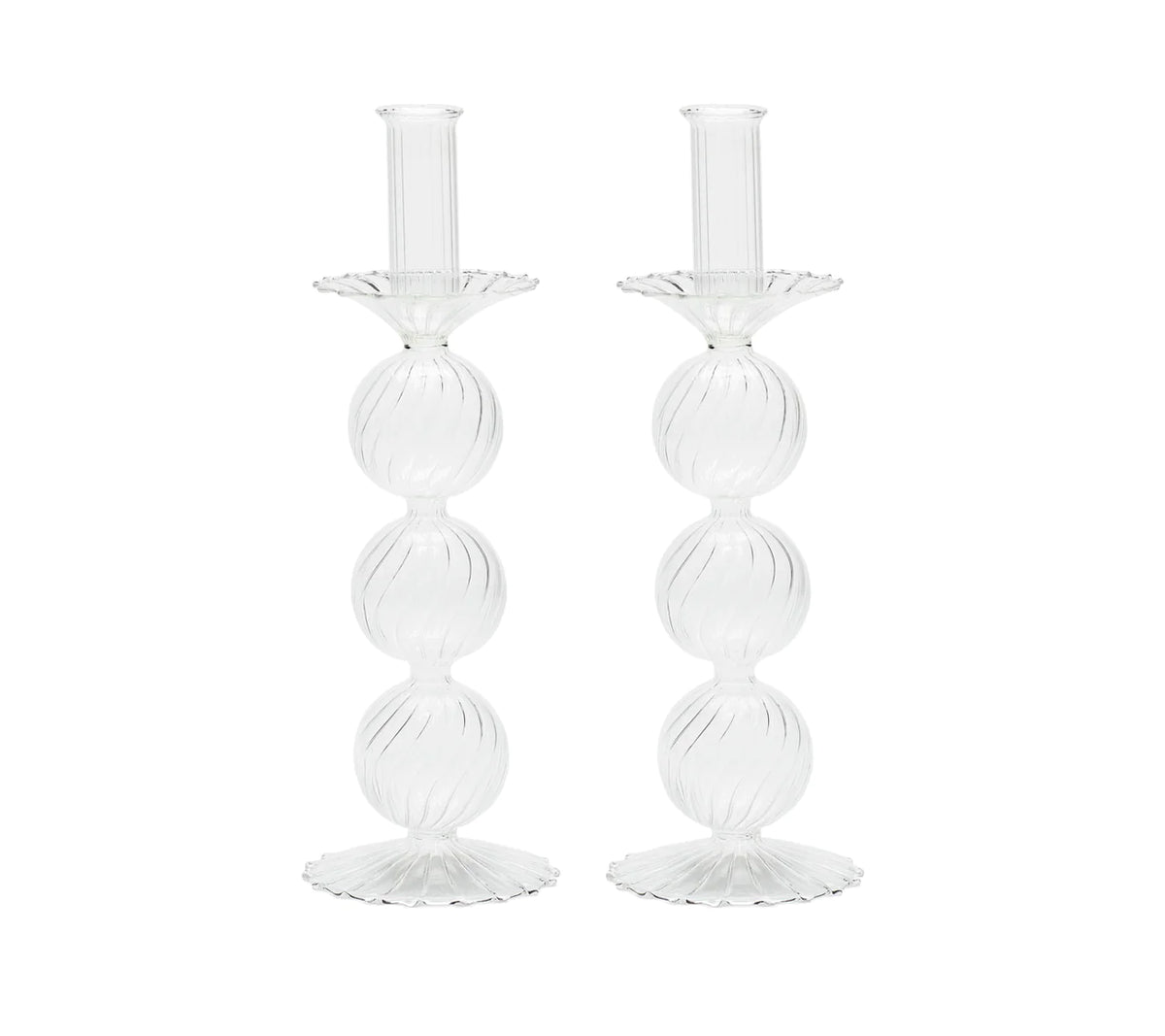 Tall Handblown Glass Candlesticks - Set of 2