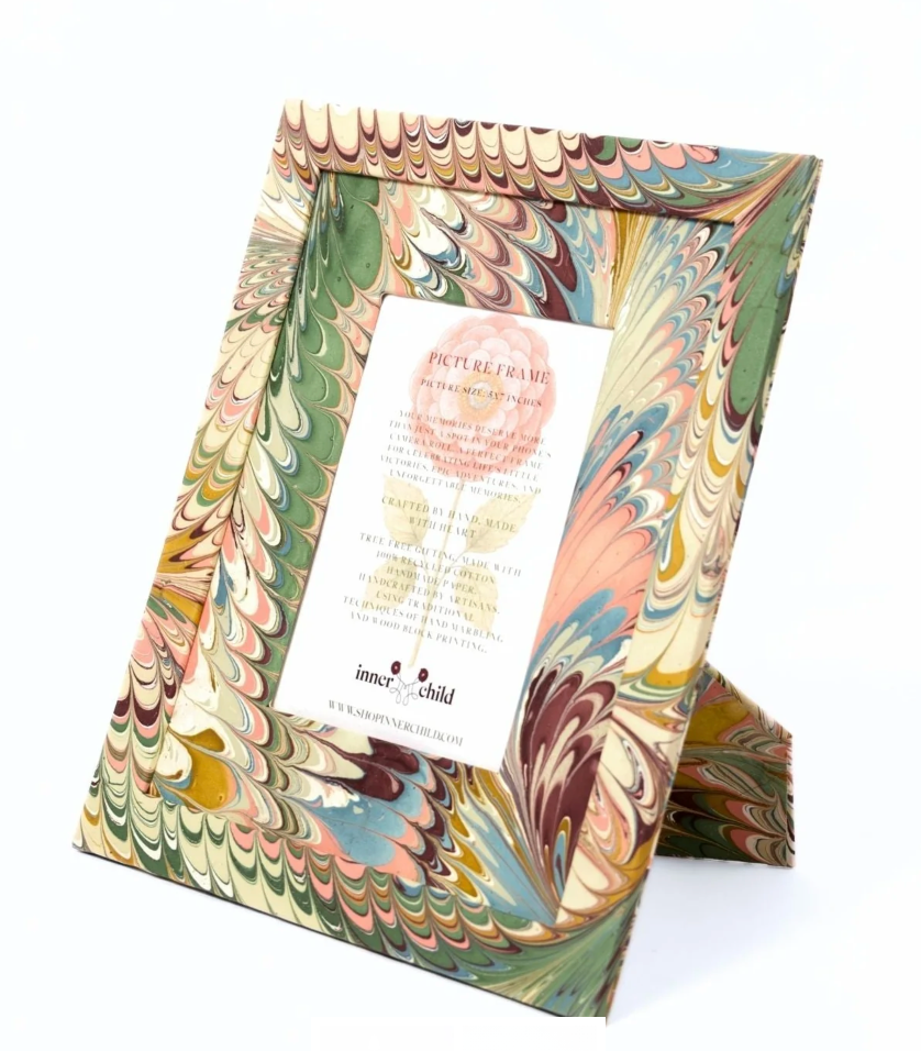 Hand-Marbled Picture Frame in Flatiron Feathers