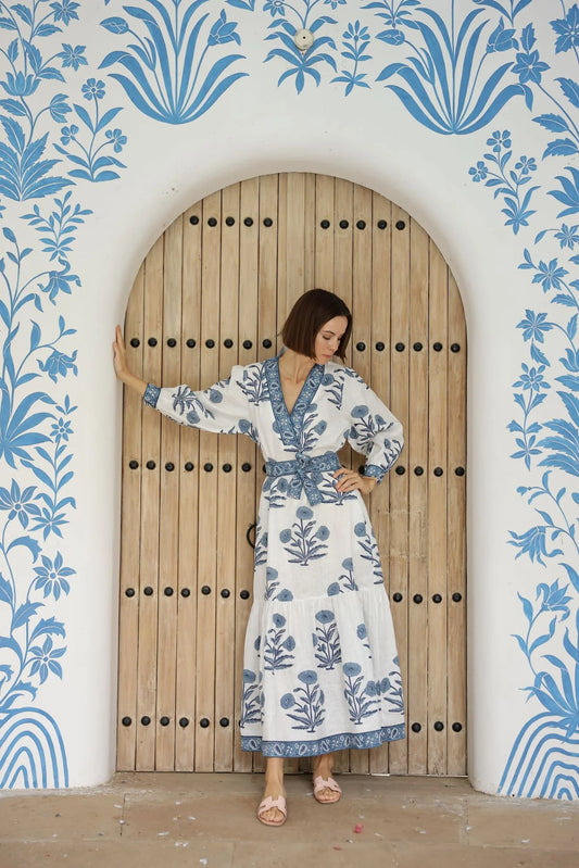 Maison Marigold Capri Maxi Dress Blue Flower