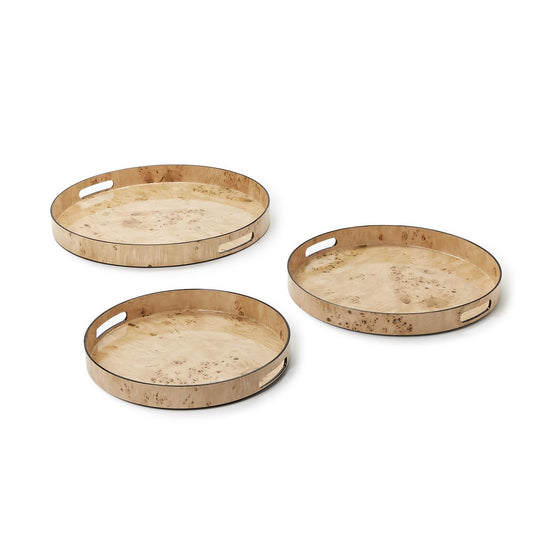 Two's Company Burl Wood Round Tray