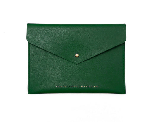 Peace Love Mahjong Card Clutch in Hunter Green