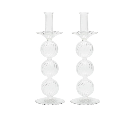 Tall Handblown Glass Candlesticks - Set of 2