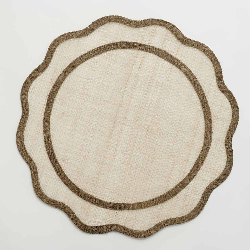 Scalloped Rice Paper Placemats - Set of 4 - Brown