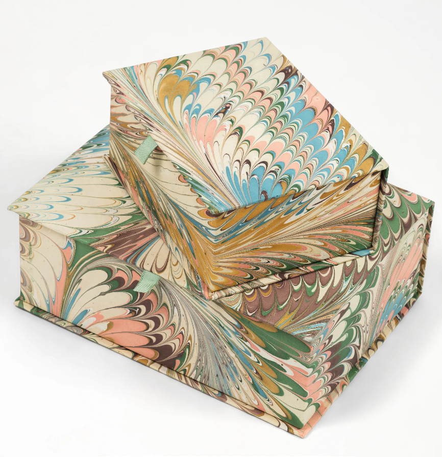 Hand-Marbled Keepsake Box in Flatiron Feathers