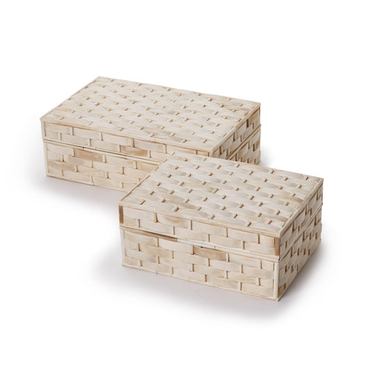 Two's Company Basketweave Hinged Bone Boxes