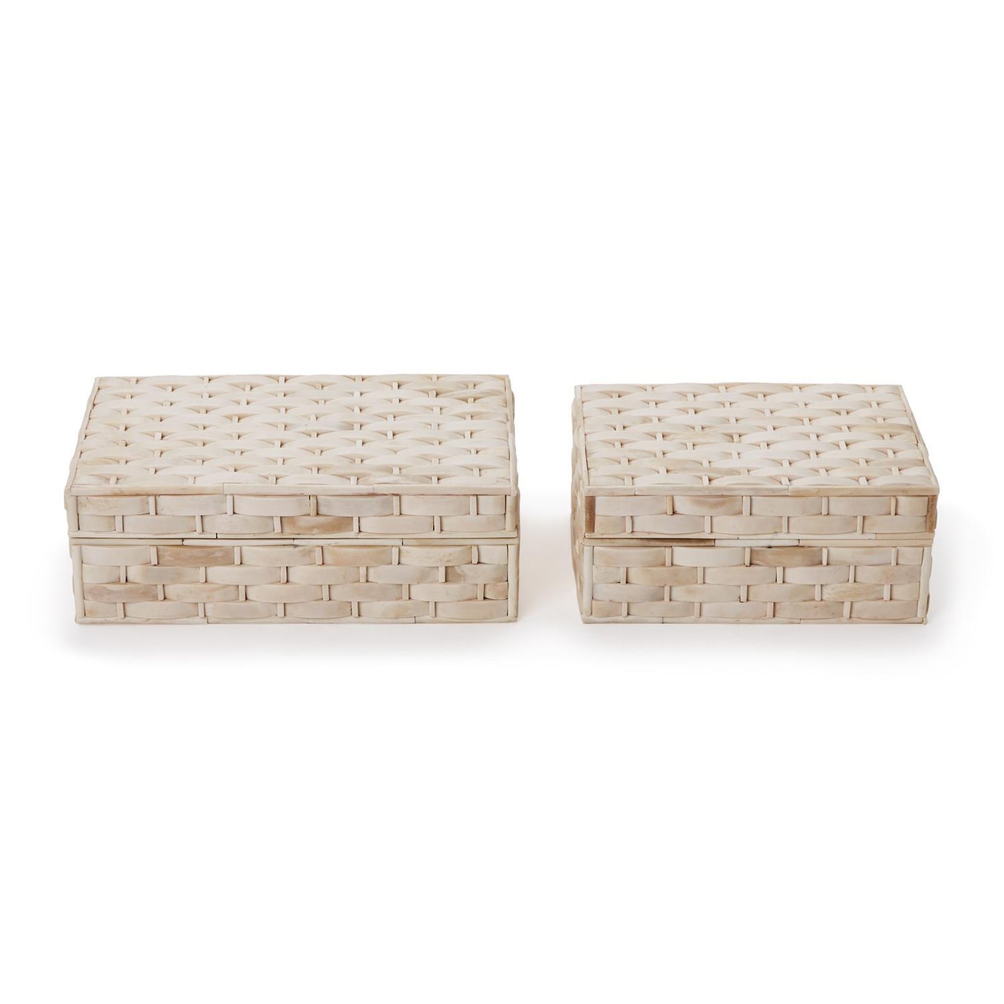 Two's Company Basketweave Hinged Bone Boxes