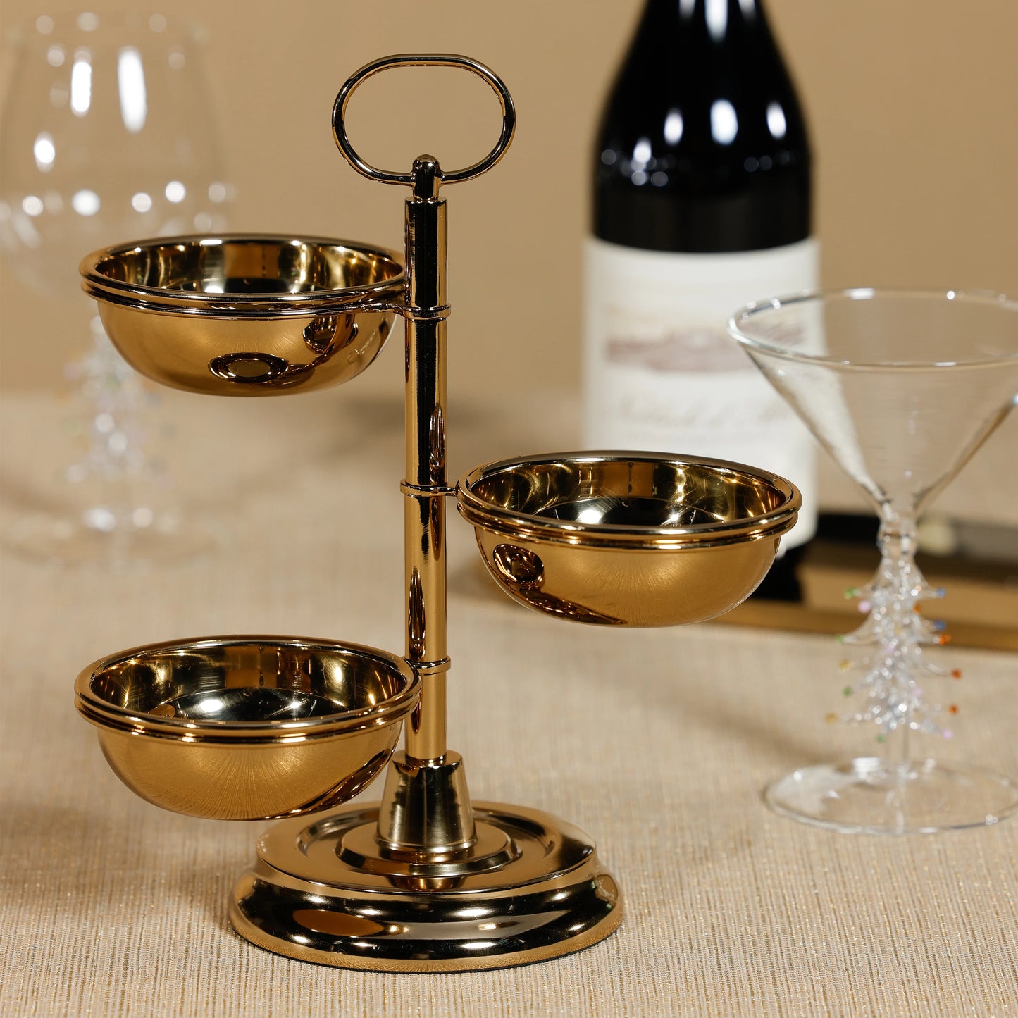 3 Tier Alloy Condiment Set - Polished Gold