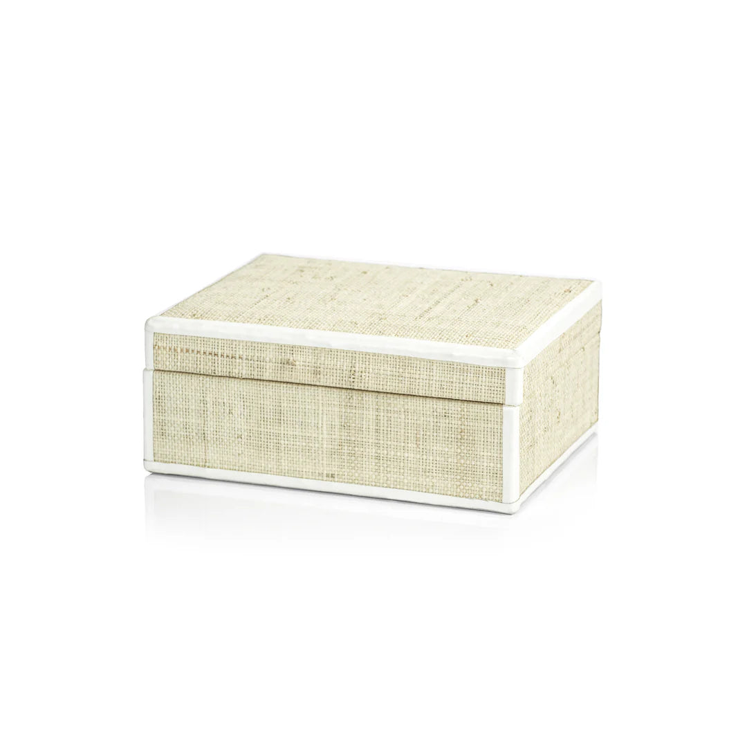 Natural Fiber Raffia Box with Leather Trim