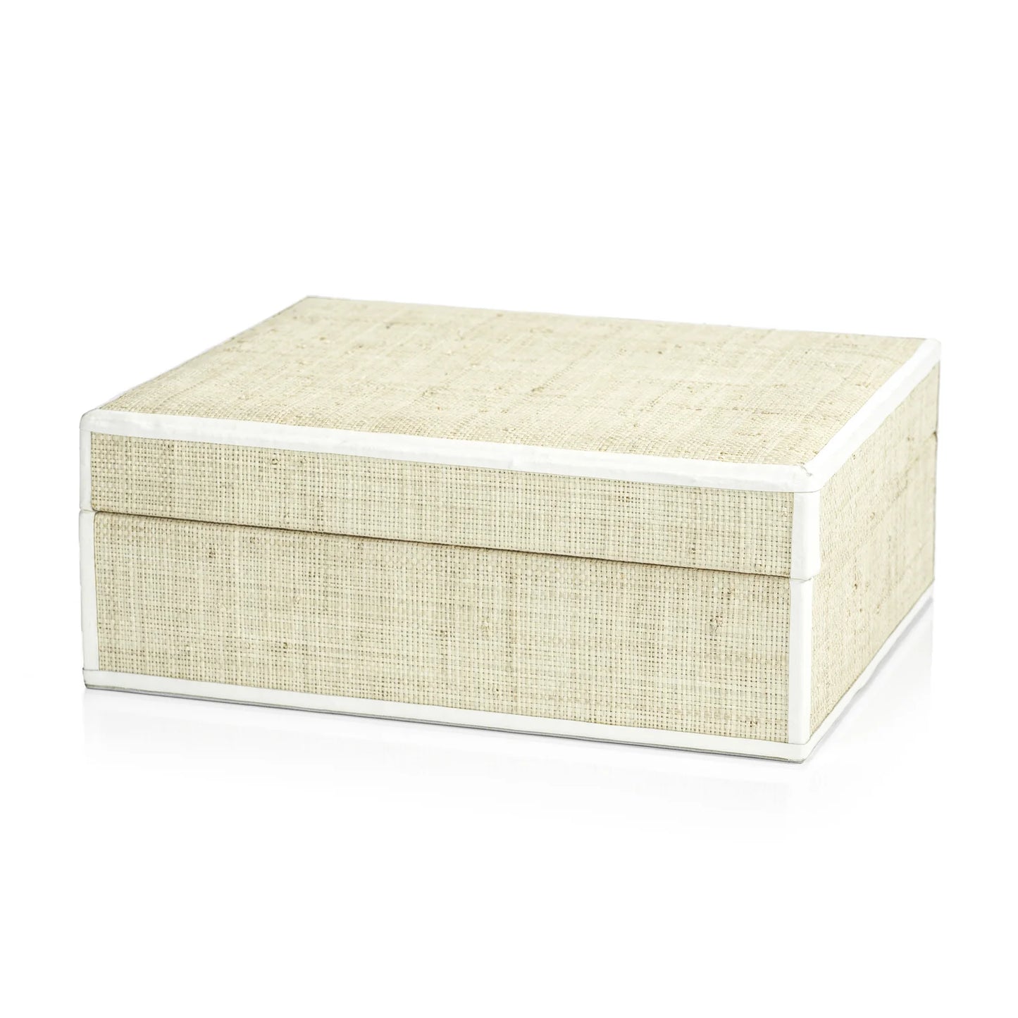 Natural Fiber Raffia Box with Leather Trim