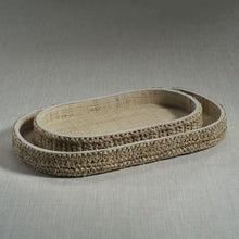 Oval Raffia Tray With Leather Trim